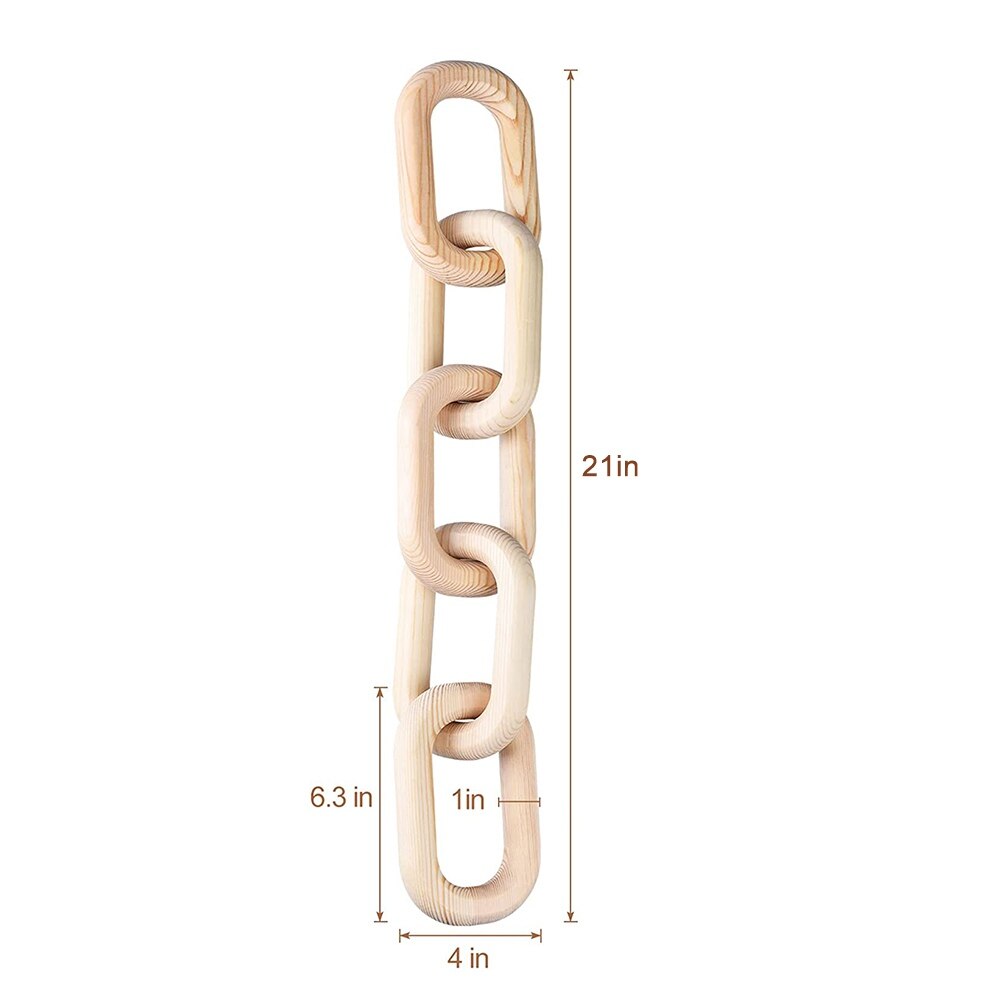 Cadena de eslabones de madera tallada a mano de estilo bohemio, artesanía artística de 5 eslabones, adorno para mesa, bandeja, granja, oficina, decoración rústica