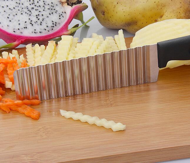 20Pcs Zwart Aardappel Franse Fry Cutter Rvs Keuken Accessoires Gekarteld Mes Snijden Banaan Vruchten Aardappel Wave