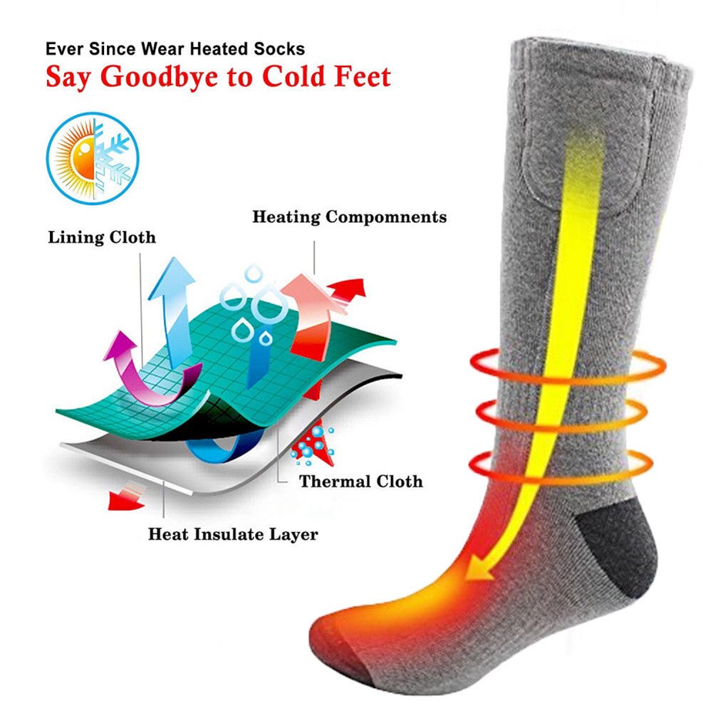 1 par el-batteri opvarmede sokker fødder varmere varmelegeme isfiskestrømper