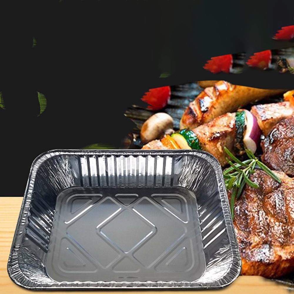 50Pcs Silver Foil Food Trays Disposable Aluminum Foil Pans Take-Out BBQ Plate Food Container Kitchen Outdoor Supplies Bbq Utensi