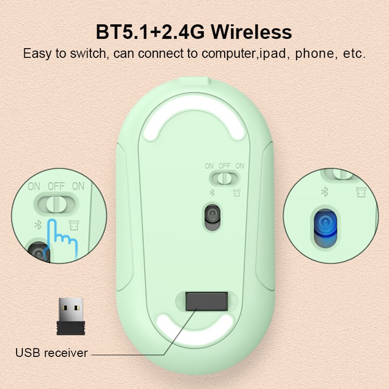 Dual Model 2.4G Bluetooth Silent Wireless Mouse Rechargeable Gaming Wireless Ergonomic Magic Mouse For PC Gamer Computer Laptop