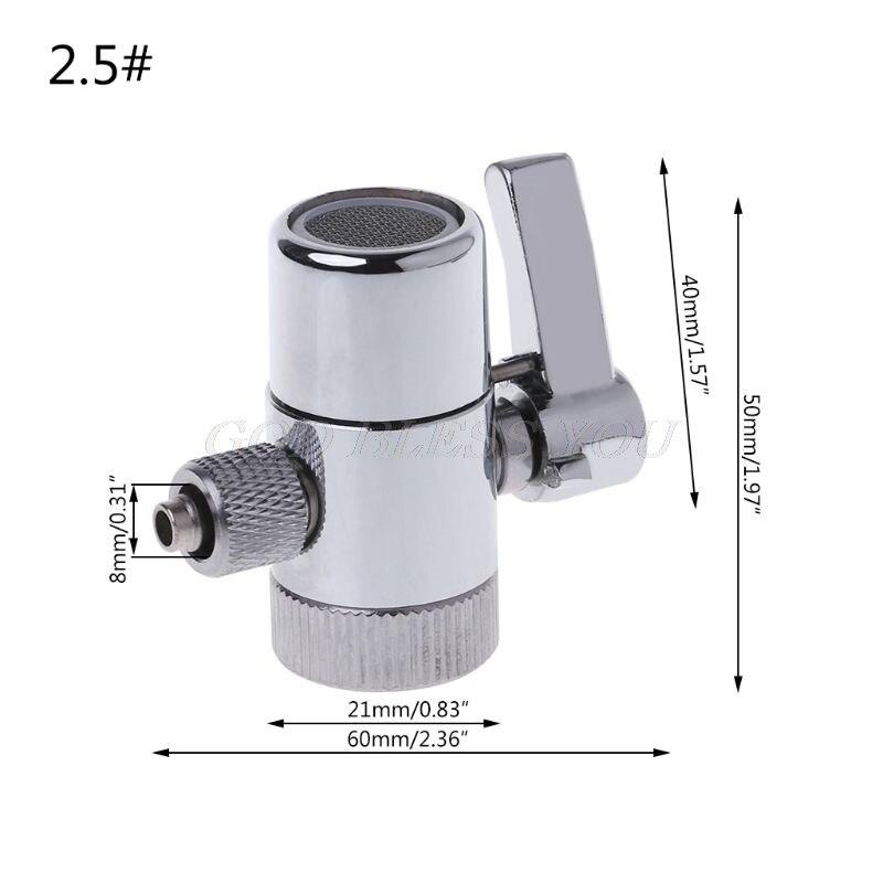 Faucet Adapter Diverter Valve Counter Top Water Filter Faucet Diverter Valve Ro System 1/4" 2.5/8" 3/8" Tube Connector: 2.5