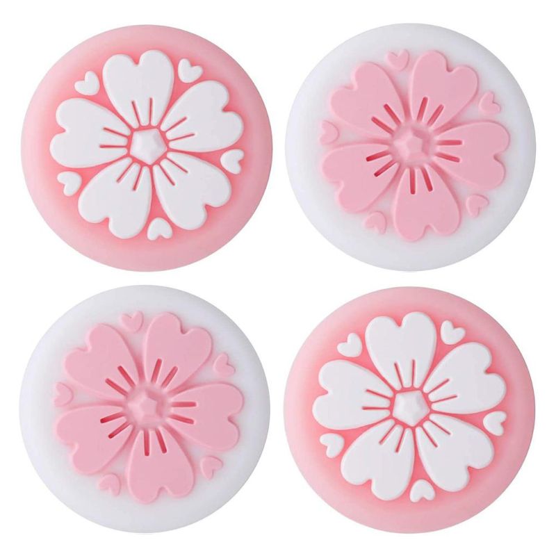 Cubierta de Joystick de 4 Uds de flores de cerezo para pulgar tapas de silicona para interruptor de tendo accesorios de cubierta protectora de mango ligero: PK