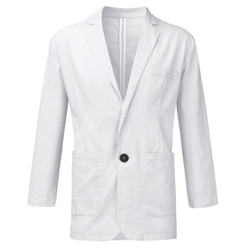 Kesä miesten slim fit pellavasekoitus rento bleiseri tasku kiinteät pitkähihaiset puvut bleiseri takki ulkovaatteet  #e09: Valkoinen / Xl