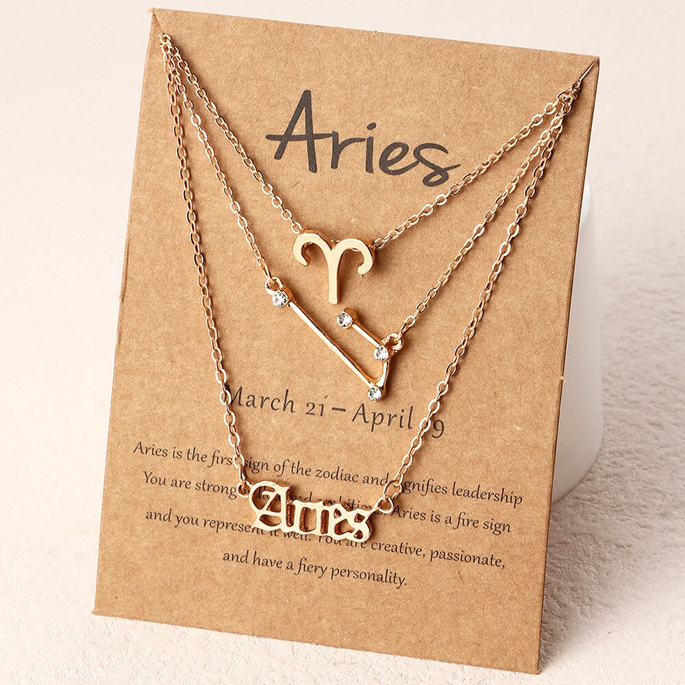 3Pcs/Set zodiac necklace 12 Constellation Charm Gold Necklace Aries Cancer Leo Scorpio Necklace Jewelry Gifts: Aries