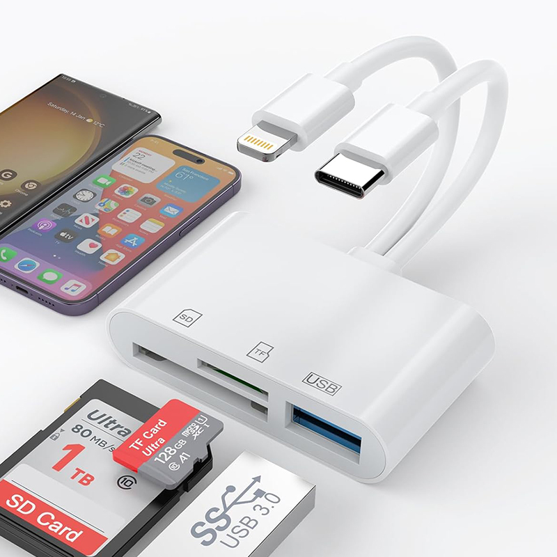 KUTOU 3-in-1 SD-Kartenleser Lightning USB C Typ C auf SD TF Kartenleser-Adapter Speicher für iPhone MacBook Samsung Huawei Xiaomi