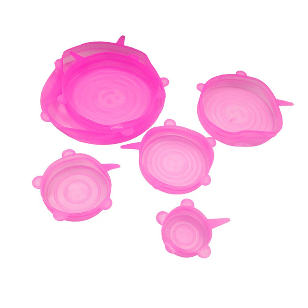 6 stuks herbruikbare siliconen rekdeksels universele deksel siliconen voedselfolie kom pot deksel siliconen deksel pan koken keuken stoppers: Roze