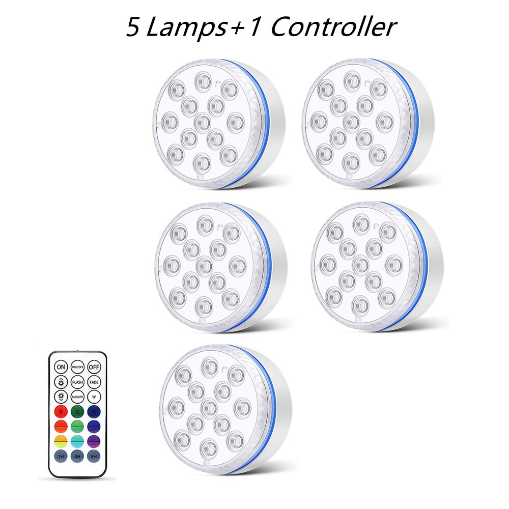Updated Submersible Light Magnet Suction Cups IP68 Waterproof RGB Underwater Pool Lights for Pond Aquarium Garden Night Lamps: 5 Lamp 1 Controller / 7CM