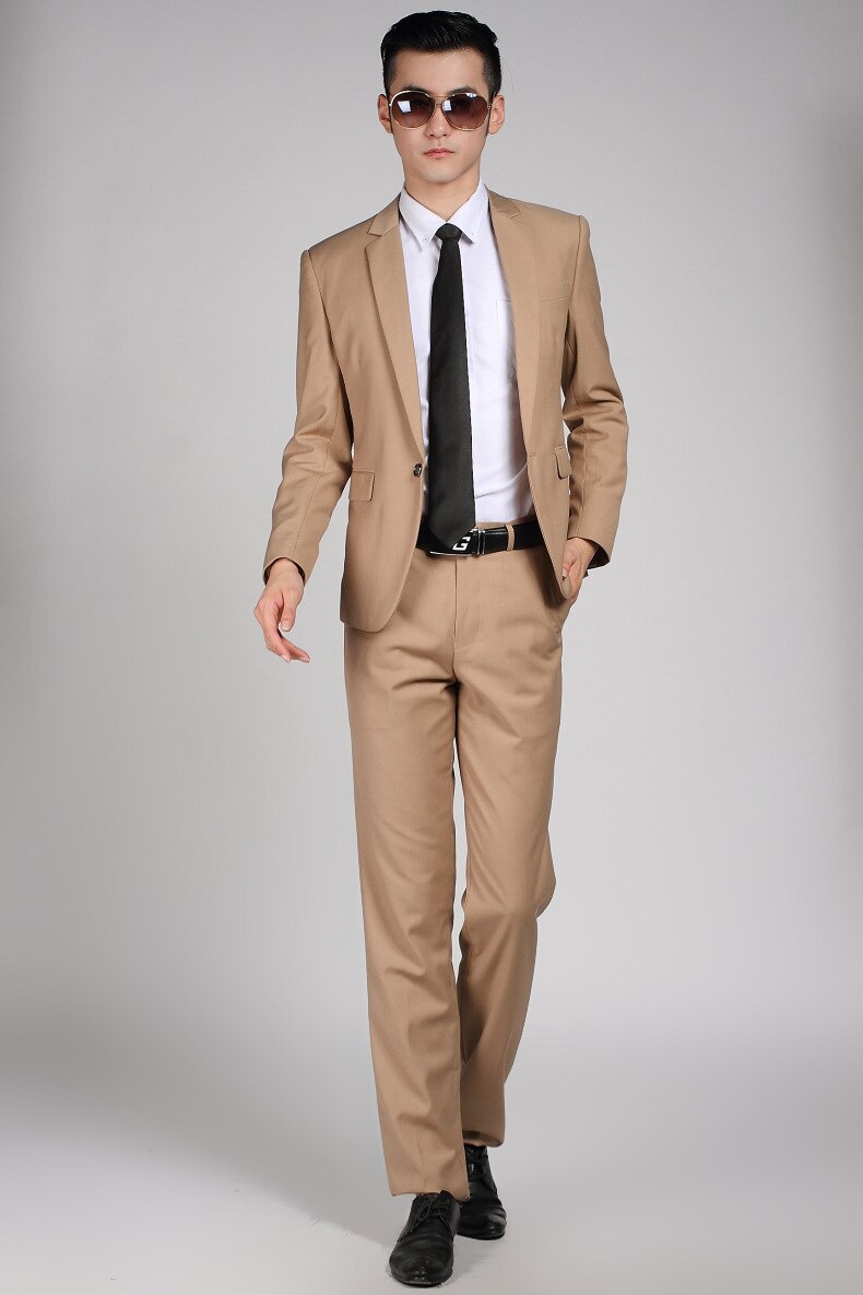 Otoño nuevos trajes para hombres el novio cultivar la moralidad vestido de boda dos trajes de boda caqui
