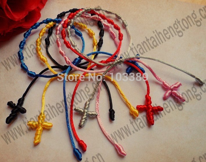 free ship 50pcs/lot multicolored rope rosary bracelet/knot bracelet/cord bracelet/rosary bangle decenario bracelet special offer