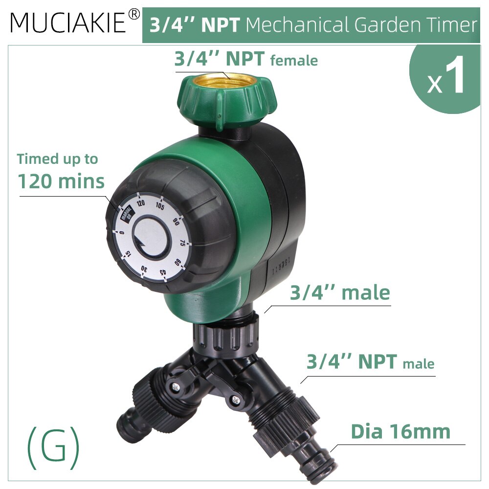 Temporizador de riego para jardín, controlador automático de riego por goteo, mecánico inteligente, sistema de aspersión para invernadero de 3/4 Min, USA 120 ''NPT: G