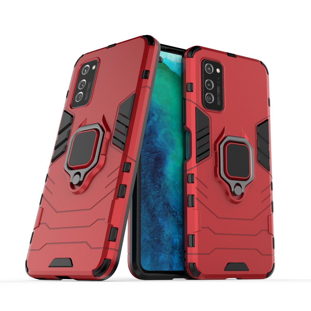 Funda de armadura a prueba de golpes para Honor Play, 9A, 8A, 6T, 5T, 4, 4T, 3, 3E Lite, V40, V30, V20, V10 Pro, 4G, 5G, soporte de anillo de Metal: TPU / Rojo