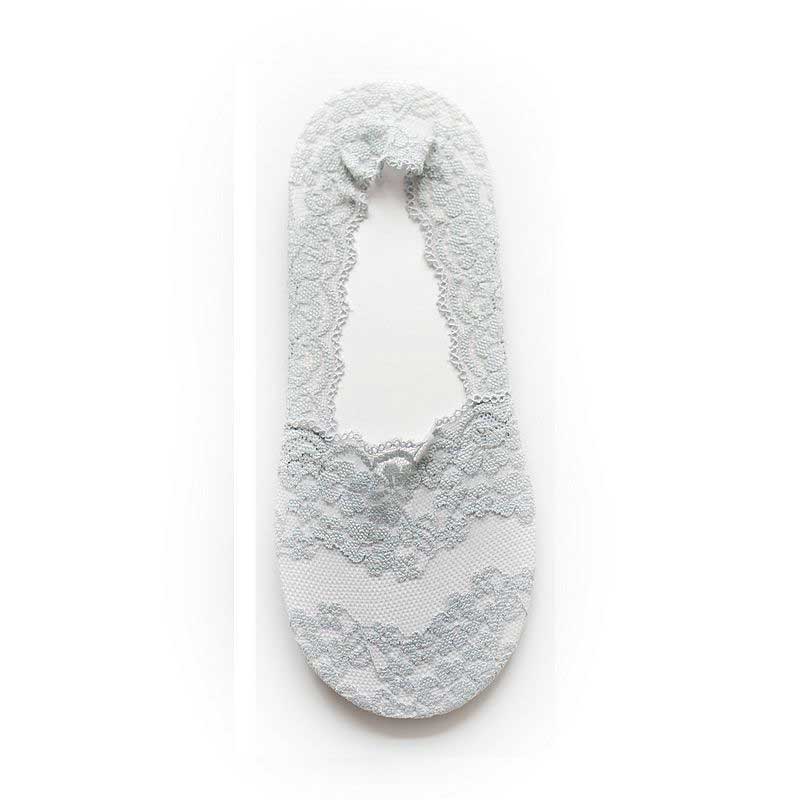 Silicone shallow Socsk Women Lace Slipper Ankle Socks Invisible Seamless Girl Low Cut Boat cotton Thick Socks Transparent Summer: grey
