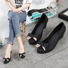 Slhjc kvinder jelly shoes pumps wedges hæl spids tå slip on sommer regnsko med bowknot skridsikkerhed med hælhøjde