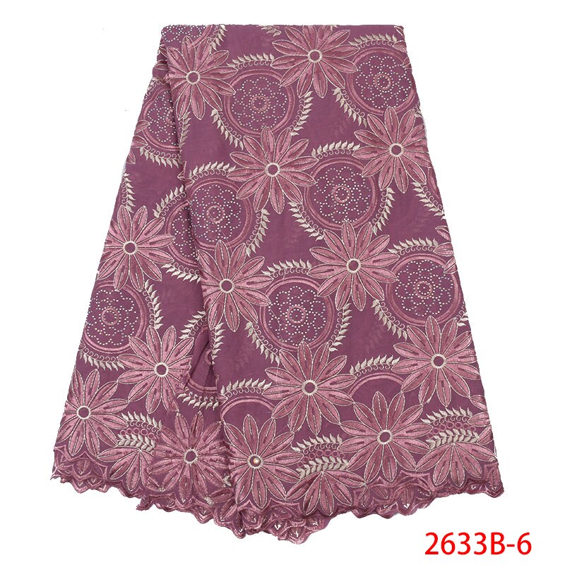 Swiss Voile Laces Fabrics African Lace Fabric Embroidered French Cotton Lace Fabric with Stones for Women KS2633B-4