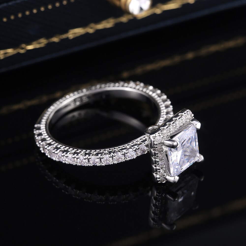 Huitan Classic Square Shape Women Weeding Ring AAA Princess Cut Zircon Lady Marriage Rings Timeless Jewelry