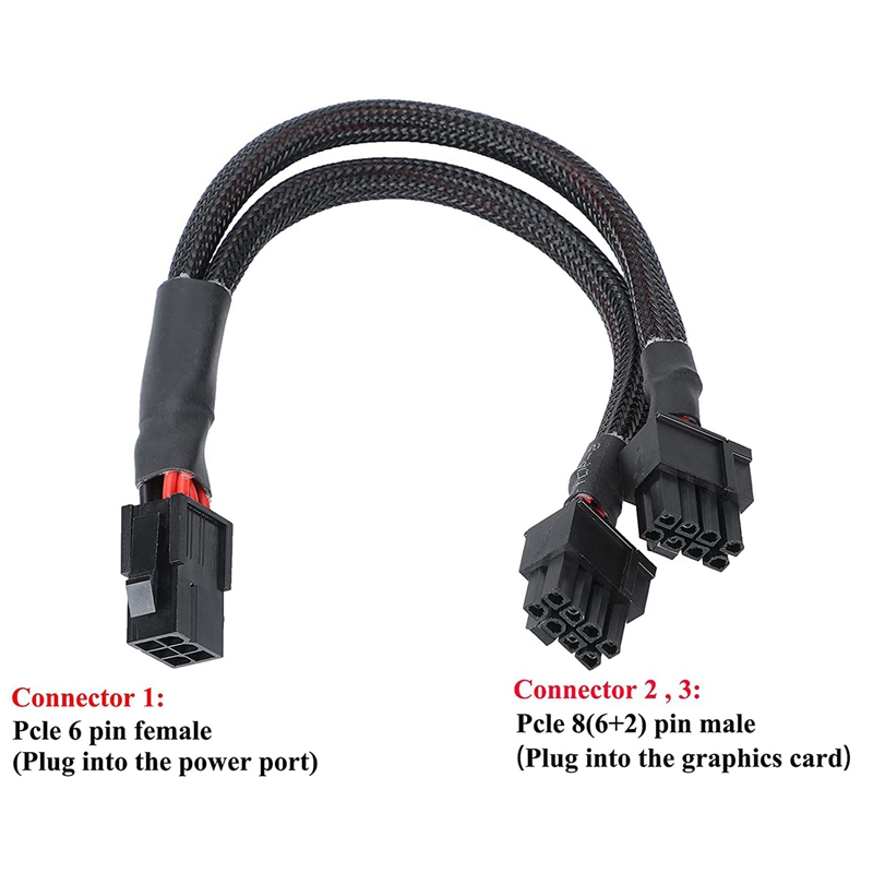 Pcie 6 Pin To Dual 8 (6+2) Pin Splitter - GPU VGA Y-Splitter Extension Cable Mining Video Card Power Sleeved Connector