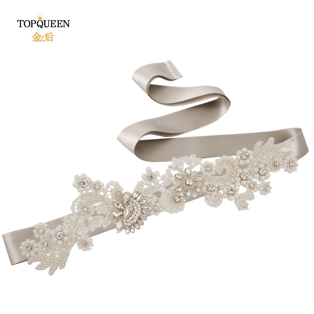 TOPQUEEN S157 Hochzeit Schärpe Braut Gürtel funkelnd Schärpe für Kleid Plus Größe Birne Band Schärpe Schwarz Band Strass Gürtel Schärpe gürtel: dunkel grau