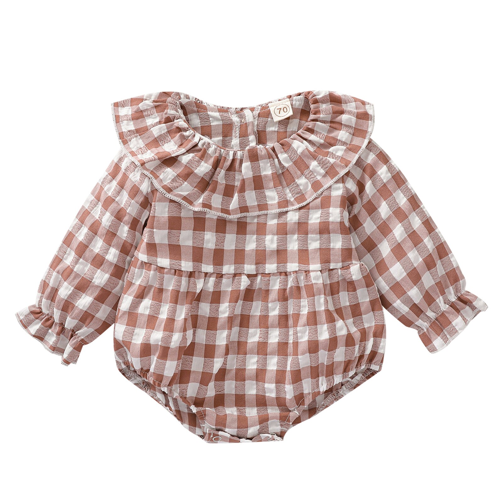 Toddler Girls Round Collar Romper Suit, Baby Long Sleeve One Piece Bodysuit, Summer Plaid Printing Jumpsuits: 2 / 9M