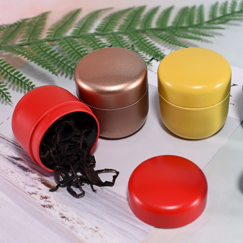 15g Mini Tinplate Tea Storage Tea Tins Round Sealed Tea Spice Container Portable Small Tin Can for Business Trip