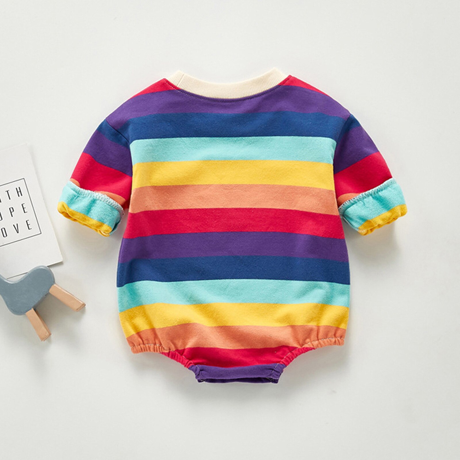 Pelele de manga larga para bebé, mono de arcoíris con cuello para niña, pelele triangular cómodo de 0-3 años