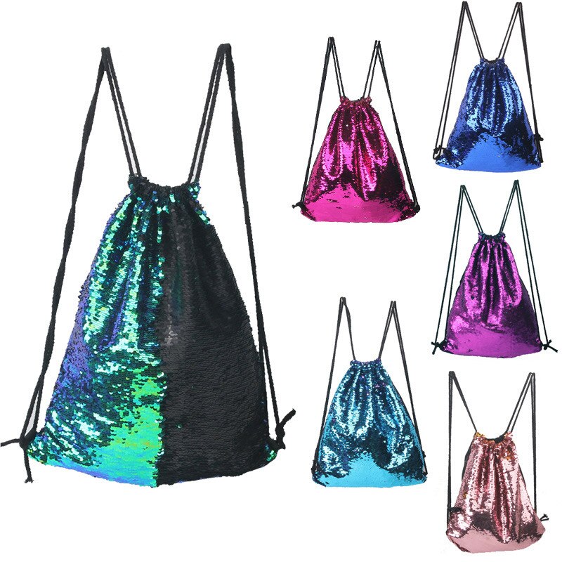 Aosbos Sequin Drawstring Backpack Foldable Sports Gym Bag Outdoor Women Men Training Fitness Bags Drawstring Bag for Shoes