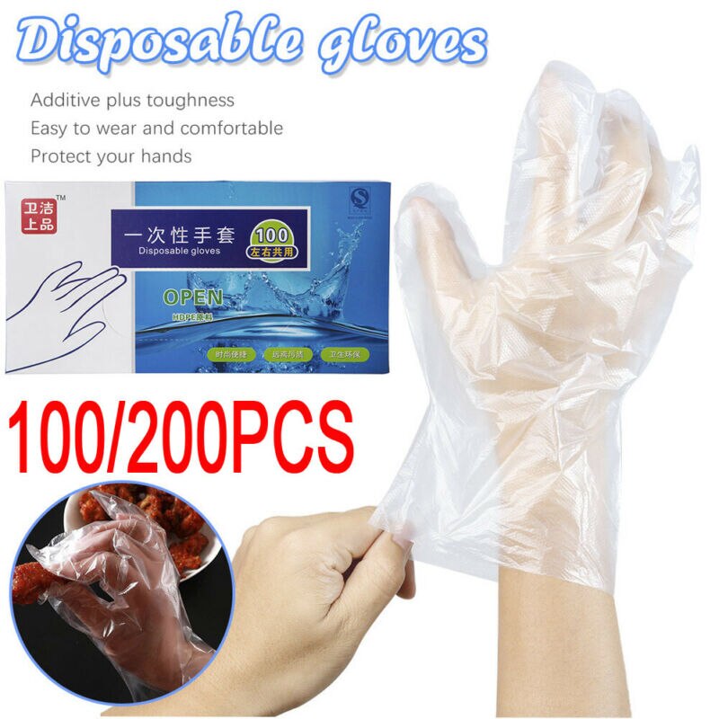 Keuken Wegwerp Handschoenen 200/100 Pcs Plastic Clear Wegwerphandschoenen Eten Cleaning Catering Schoonheid Solid Clear Thuis