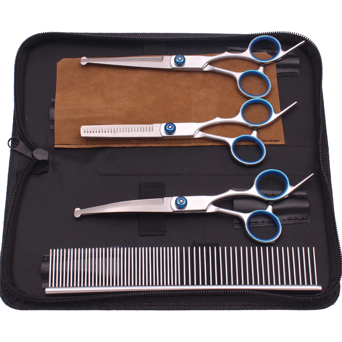 6.0 ''Huisdier Grooming Veiligheid Schaar Haar Knippen Gebogen Dunner Kam Scharen Sets Voor Thuis Honden Katten Salon C3066: Light Grey