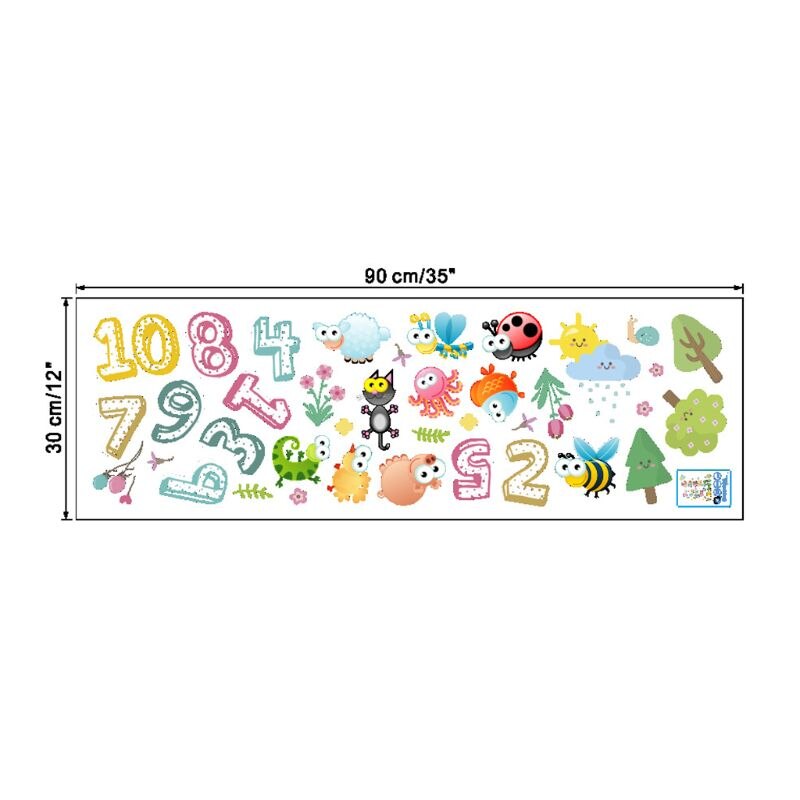 Animal Number Cartoon Wall Sticker Children Room Kindergarten Classroom Layout Early Education Self-adhesive Paper Mura