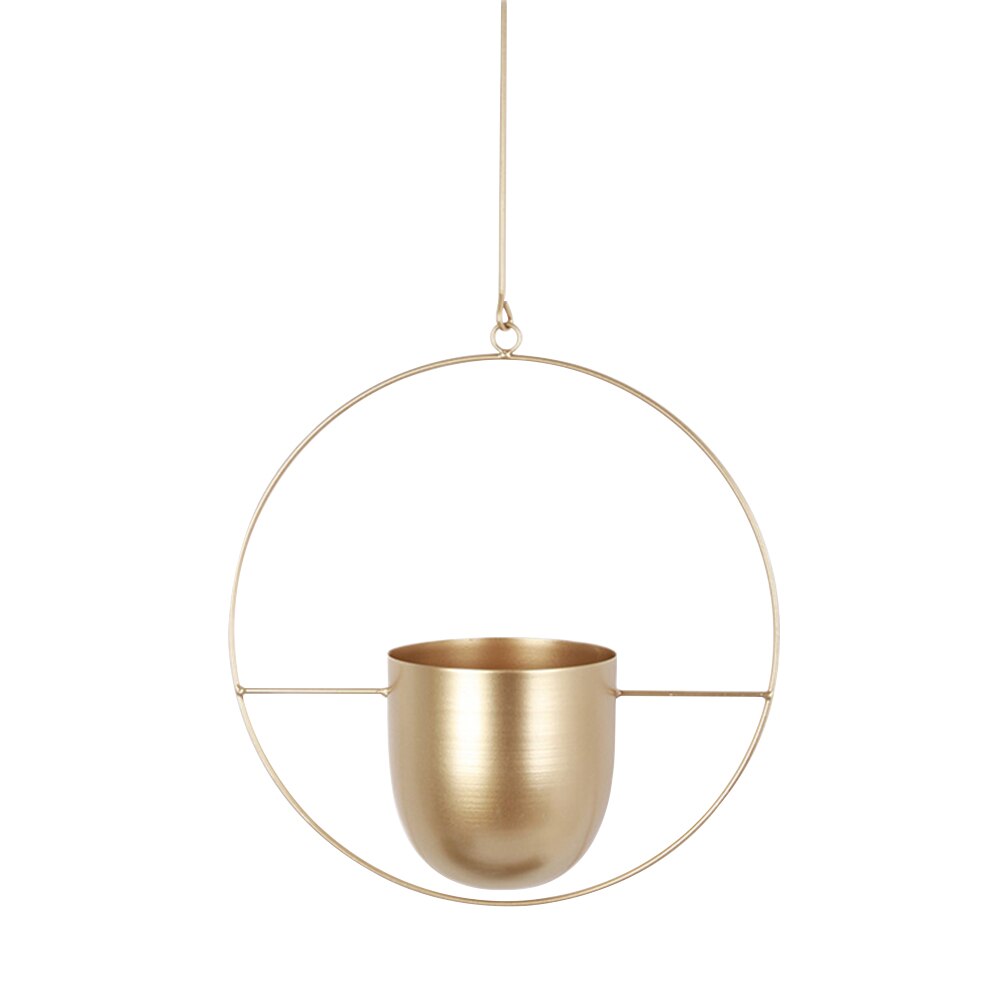 Nordic Hanging Metal Iron Plant Flower Pots Holder Garden Balcony Succulent Wall Mount Hanger Swinging Basket Bedroom Decoration: Gold A