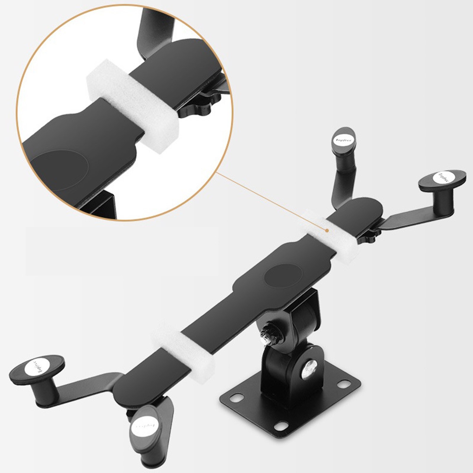 Adjustable wall mount phone and tablet holder for mobile phones, ipads, and tablets on the wall; durable metal stand rack; 360 ° rotatable