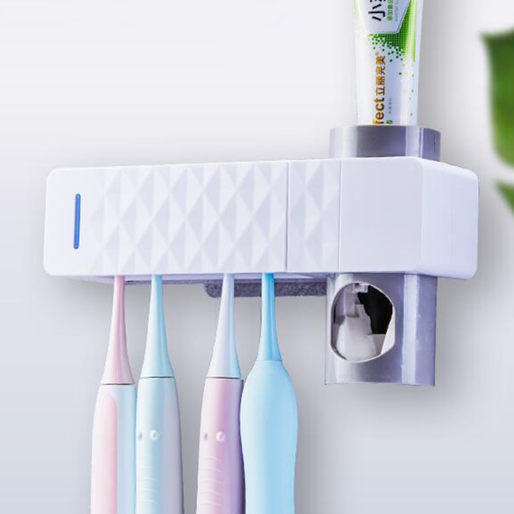 3 in 1 UV Light Ultraviolet Toothbrush Sterilizer Toothbrush Holder Automatic Toothpaste Squeezers Dispenser Home Bathroom Set