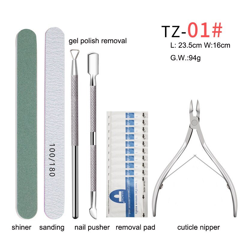 Nail Salon Tool Sets Mixed Nail File Brush Dotting Pen Nail Manicure Set: Green