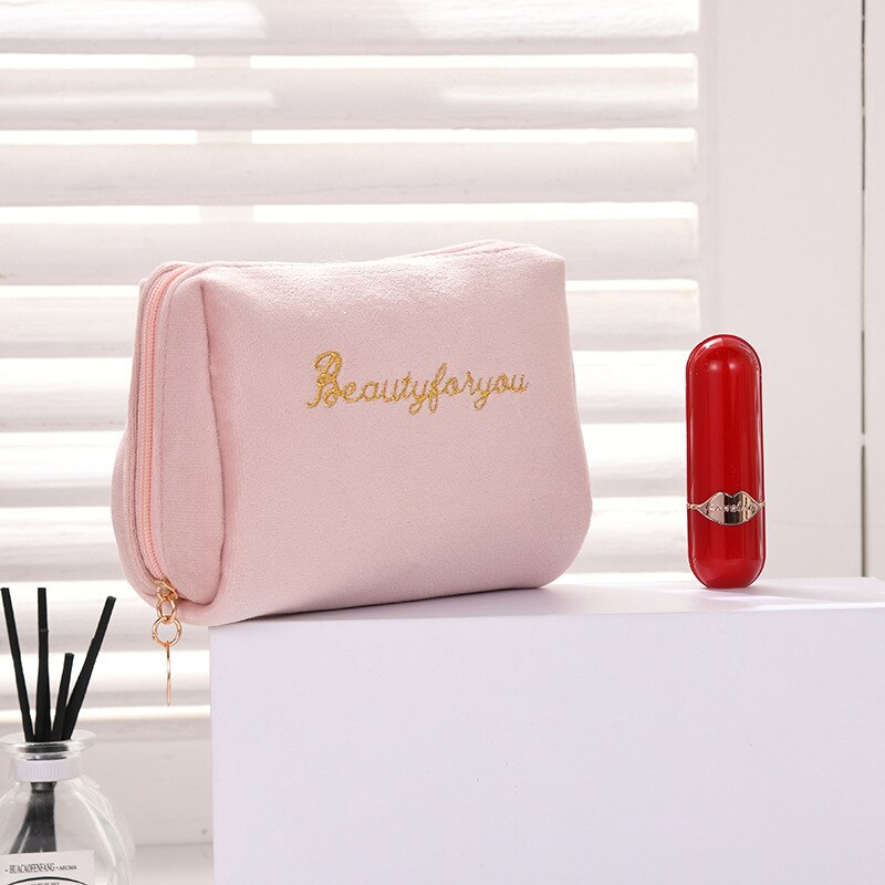 Doozeepa fløjl make-up arrangør blød pige læbestift taske kvinder rejser kosmetik taske kosmetolog skønhed sag makeup taske nødvendig: Lyserød