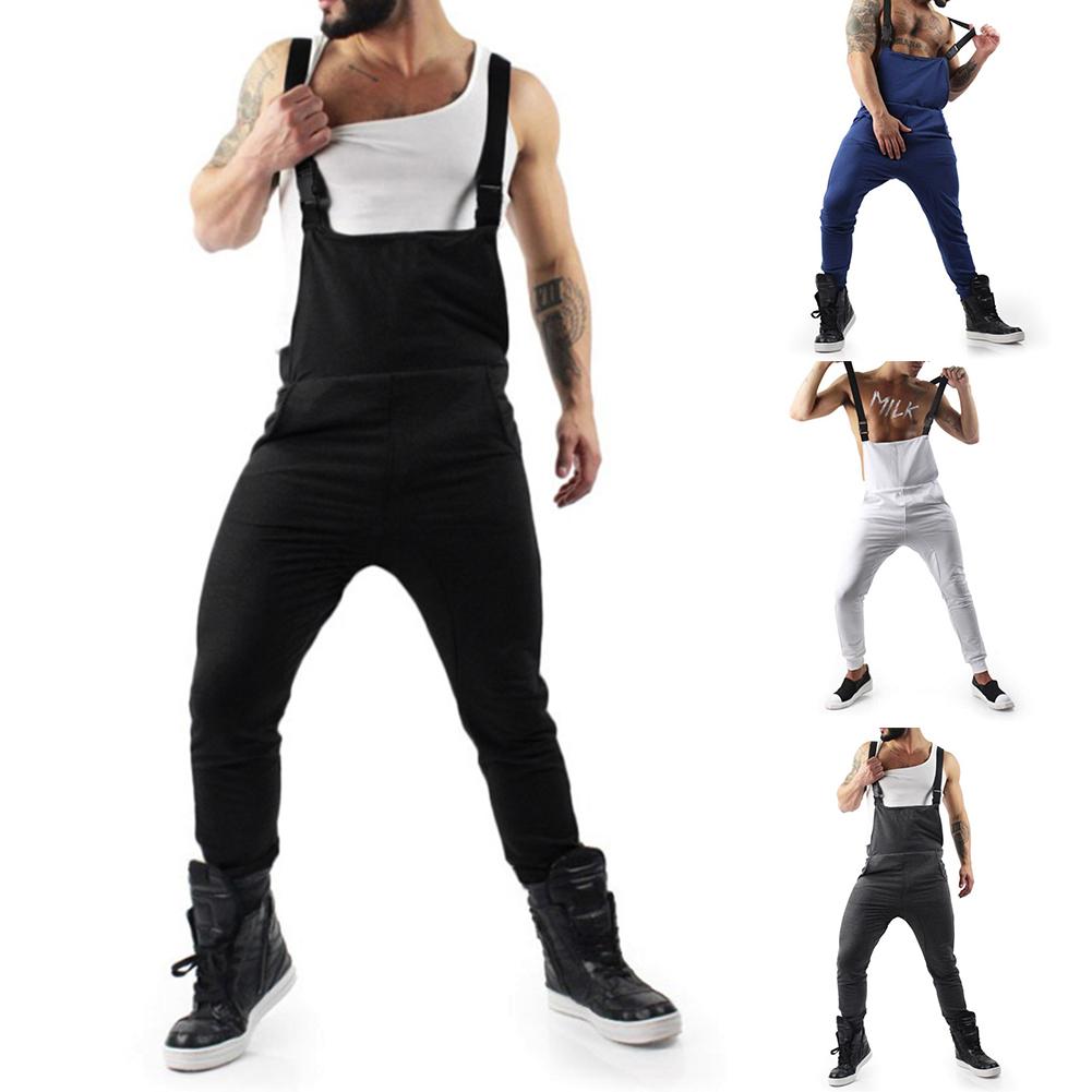 Efterår mænd lange bukser jumpsuits street overalls herre selebukser casual solide ærmeløse overalls jumpsuits