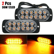 2Pcs Amber 12 LED 36W Light Bar Car Truck Hazard Beacon Warning Lamp LED Urgent Lamp Ultra-bright Fot SUV Trucks CSV