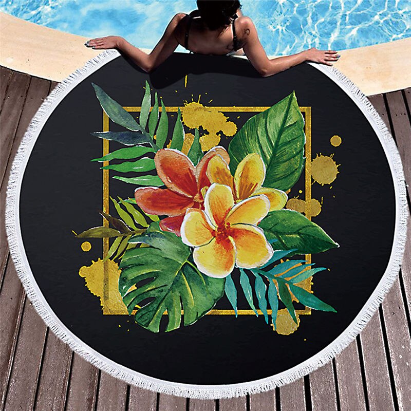 Printed Large Leaves Flower Beach Towel Round Microfiber Beach Towels Roundie Adults Serviette De Plage Toalla Playa: 15