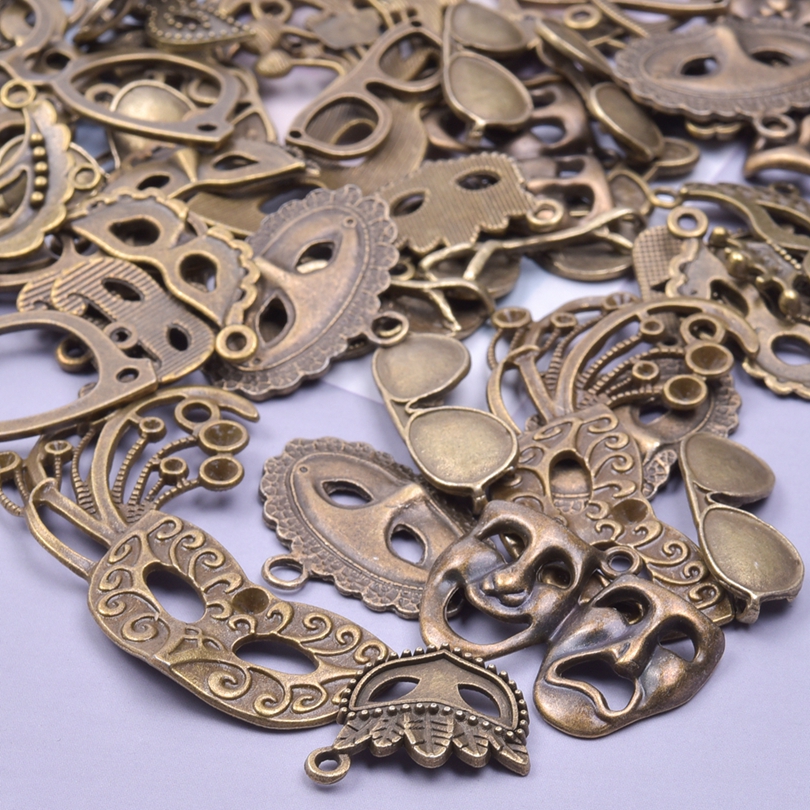 Mélange de breloques vintage pour bijoux, style, soleil, lune, chapeau, masque, notes de musique, ciseaux, araignée, outils de réparation, couverts, pendentif, bricolage, exécutif: Couleur or