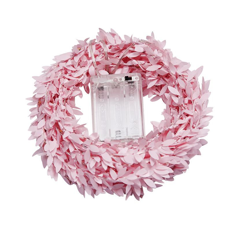 Led fe ljusslinga små löv krans led koppartråd inomhusdekoration batteri usb för bröllop julfest heminredning: Rosa / 2m 20 ledde