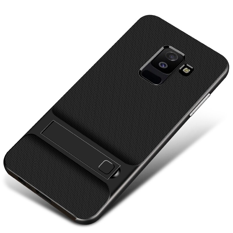 Luxury Full Cover for Samsung Galaxy A6 / A6 Plus + Phone Cases 3D Stand Silicone Hybrid 360 Protective Back Armor Fundas: Samsung A6 2018 / Royce Black