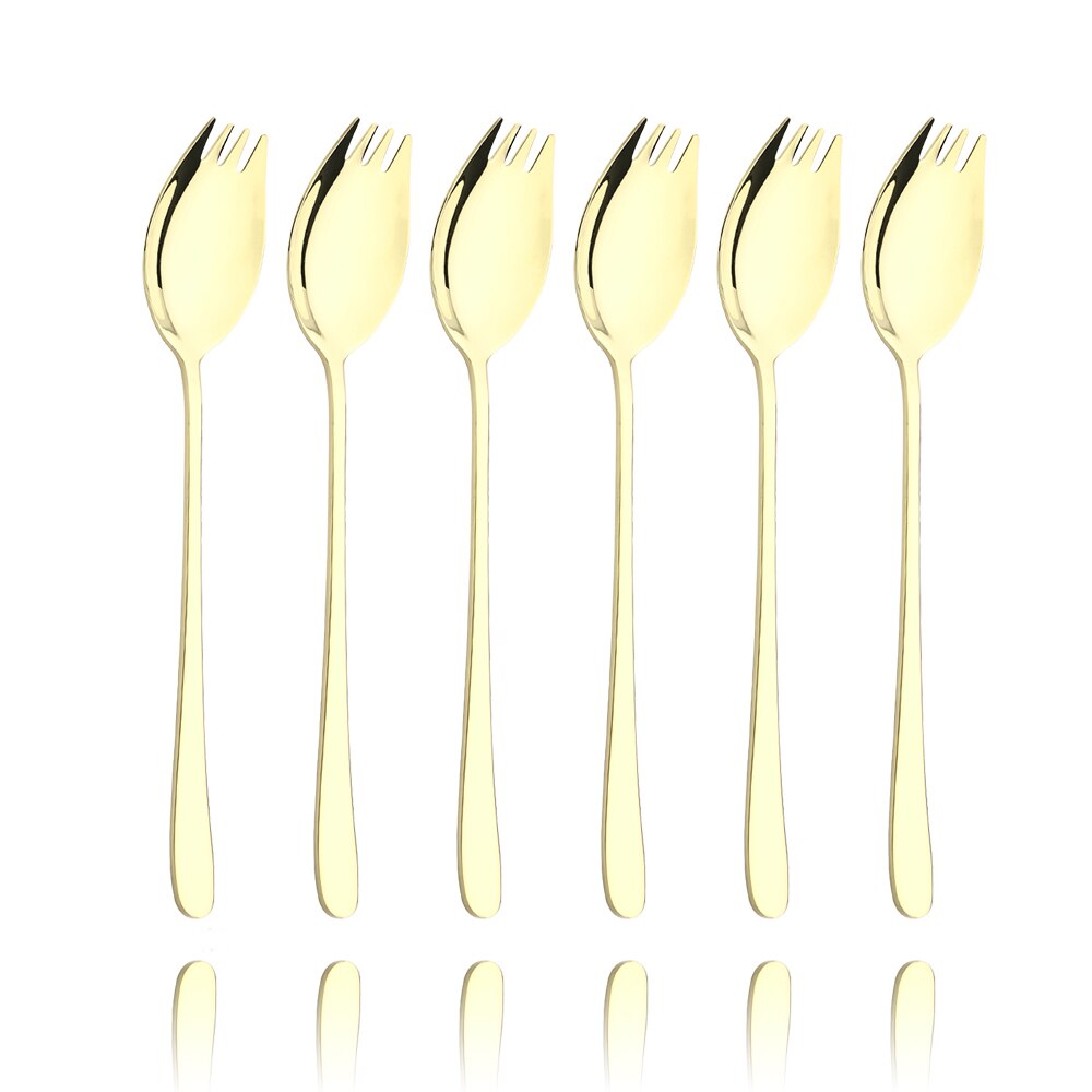 Ensemble de cuillères en acier inoxydable coloré, vaisselle, fourchette à double usage, pour Dessert, salade, accessoires de cuisine: 4Set   24Pcs / Champagne