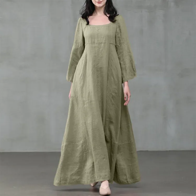 Robe medievale femme Costume palazzo coton lin été vittoriano Cosplay longue Maxi caftano Robe Carnevale di Halloween: XXXL / green