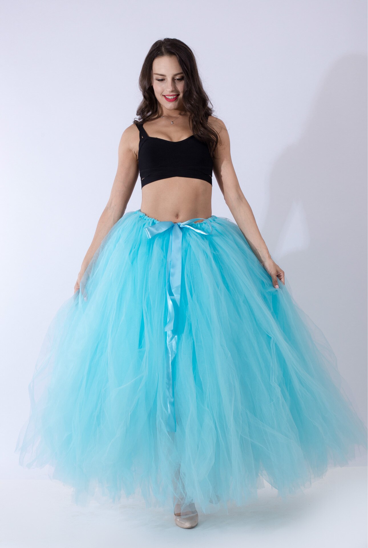Schwarz Hoopless Lange Petticoat Hochzeit Krinoline Ballkleid Unterrock Schichten Tüll Rock Frau Erwachsene Tutu Braut Zubehör: Blue