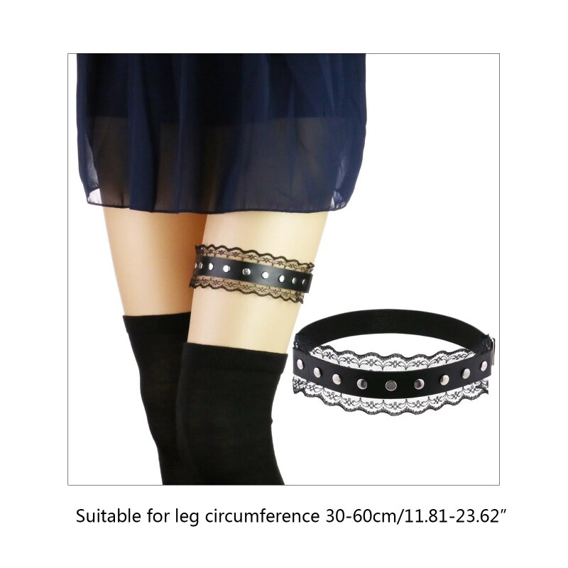 Harnais de jambe en Faux cuir pour femmes, dentelle festonnée, gothique Punk, jarretelles, ceinture cloutée, anneau de cuisse élastique réglable X4YC