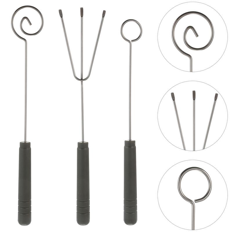 3pcs Stainless Steel Dipping Forks Chocolate Fork Picks Kitchen Gadgets Cheese Fondue (Trigeminal + Spiral + Small Circle Each)