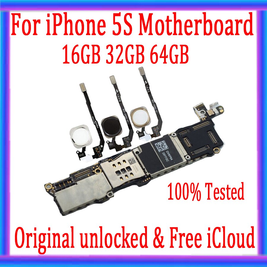 Factory Unlocked Motherboard For iPhone 5s With/Without Touch ID,Full Working Disassemble Logic Board 100% Original 16GB 32GB 64