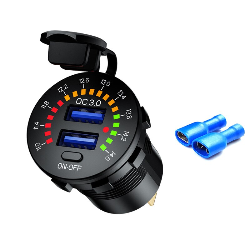 12V 24V QC 3,0 Dual USB Auto Ladegerät Wasserdicht 18W USB Auslauf Schnelle Ladung mit LED Voltmeter AUF aus Schalter für Lkw Motorrad: Schwarz-Standard