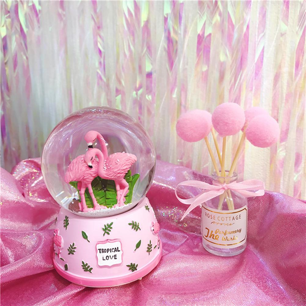 Roze Flamingo 3D Sneeuw Kristallen Bol Muziekdoos Glas Glitter 3X5 Inch Beste Cadeau Voor Vriendin Baby Meisjes home Decor