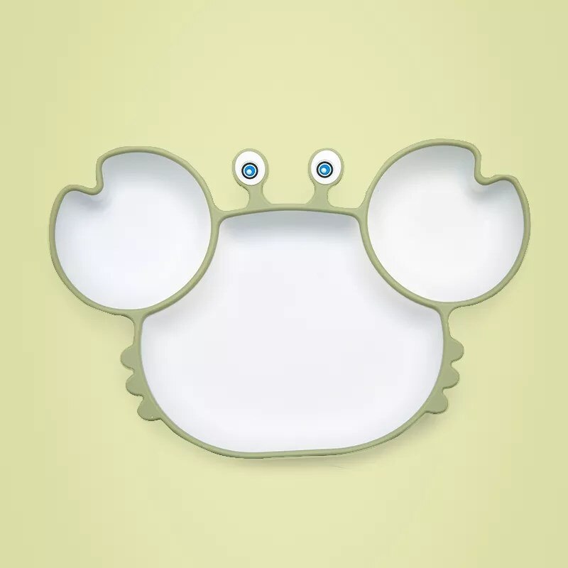 Silicone Feeding DishPlate Set for Baby Crab Shape Divider Tableware BPA Free Non-Slip Children Dishes Kitchenware Kids Stuff: Green Crab