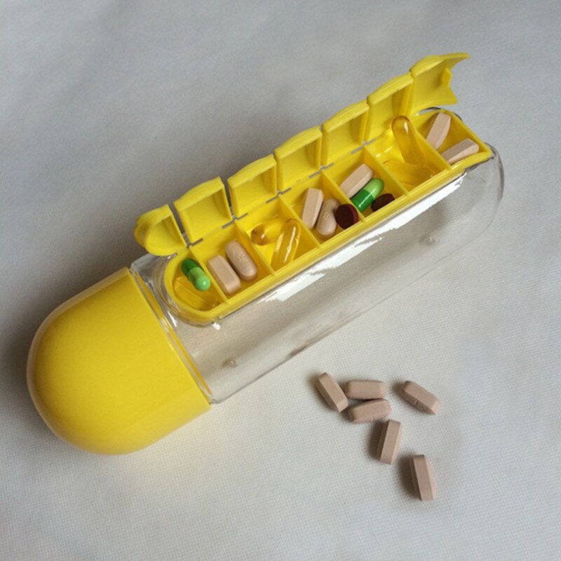 Garrafa de água portátil 600ml garrafa de vidro caixa de pílula 2 em 1 garrafa de água de viagem ao ar livre garrafas de plástico copo de medicina